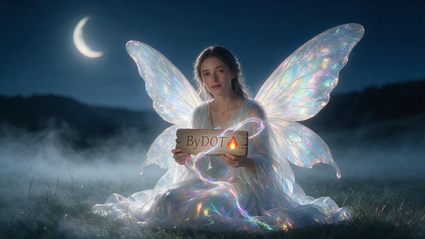 Fairy with ByDOT🔥 sign in hand